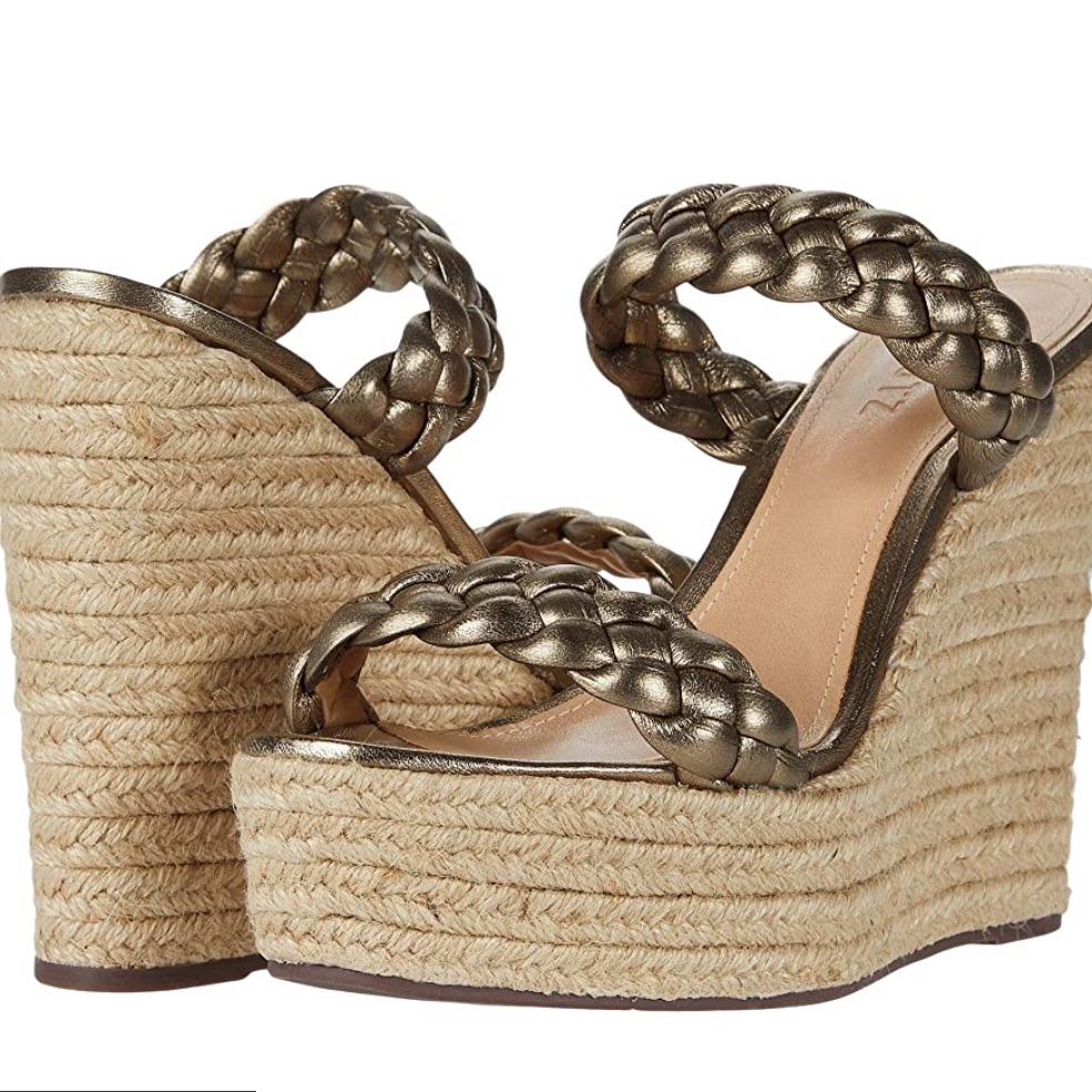 Schutz Metallic Braided Leather Straw Wedges Slides Sandals 9.5